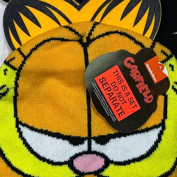 Garfield Hat Gloves Knit Set Nickelodeon Black Orange NEW Unisex Kids One Size - Picture 8 of 16